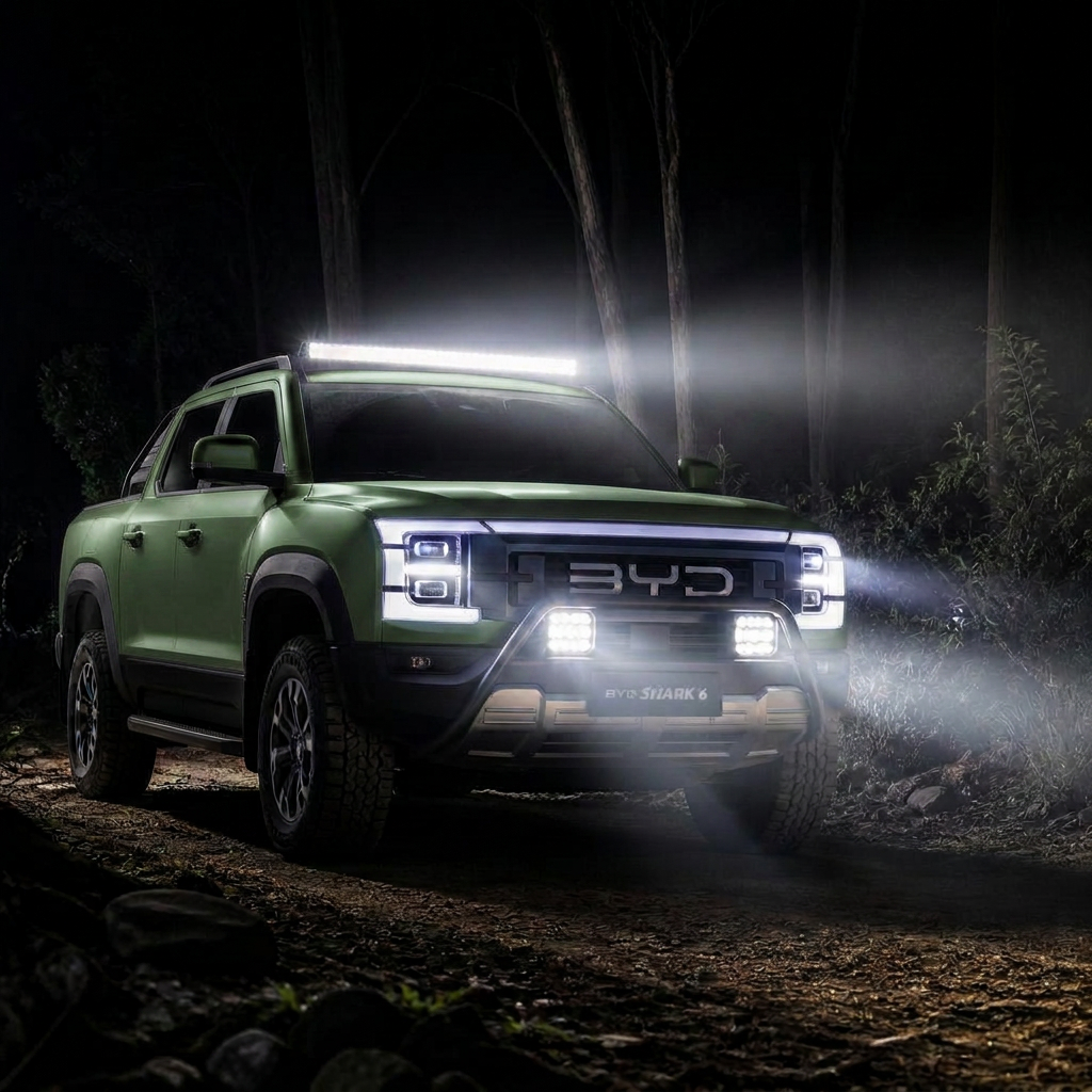 BYD Shark 6 with roof-mounted LED light bar